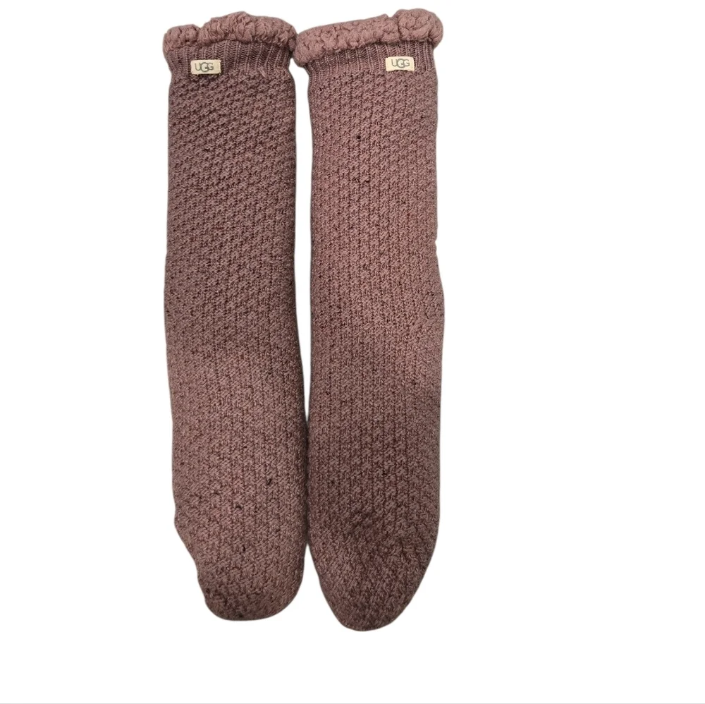 UGG NESSIE COZY FLEECE CROCHET KNIT SLOUCHY SOCKS. MAUVE FOG. NO TASSLES.